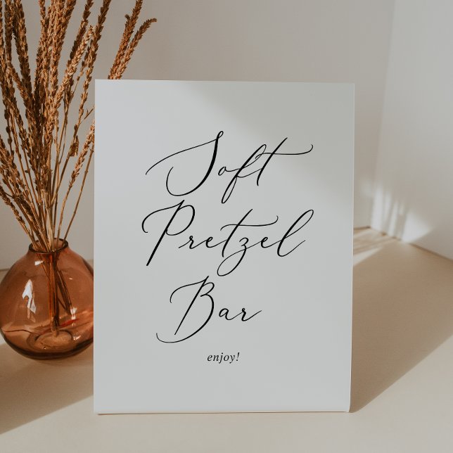 Delicate Black Calligraphy Soft Pretzel Bar Pedestal Sign (Creator Uploaded)