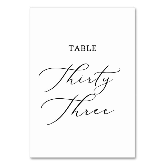 Delicate Black Calligraphy Table Thirty Three Table Number (Front)