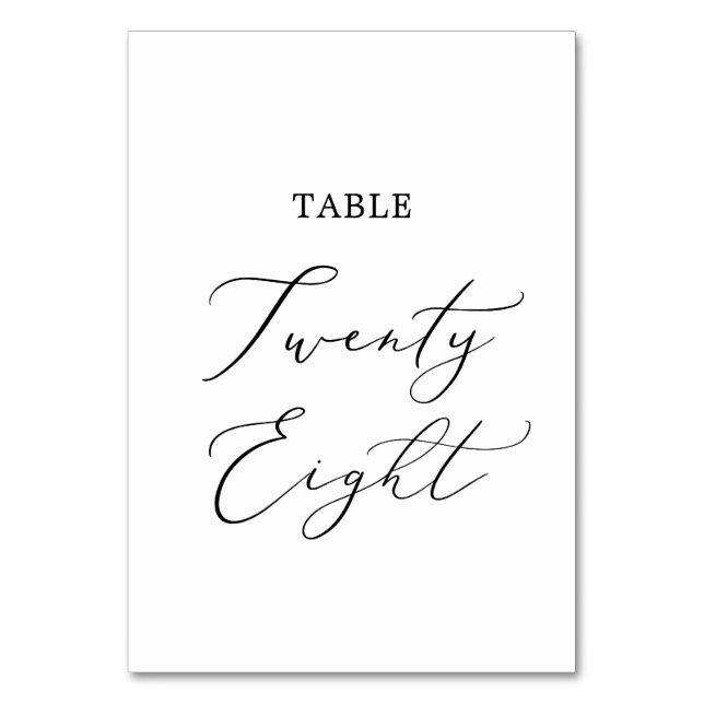 Delicate Black Calligraphy Table Twenty Eight Table Number (Front)