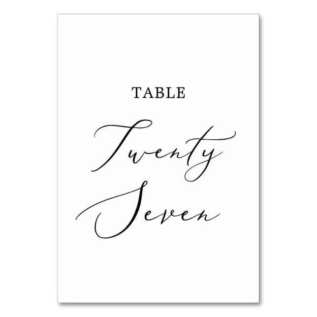 Delicate Black Calligraphy Table Twenty Seven Table Number (Front)