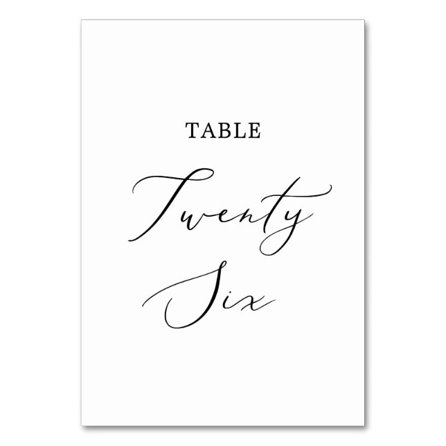 Delicate Black Calligraphy Table Twenty Six Table Number (Front)