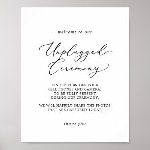 Delicate Black Calligraphy Unplugged Ceremony Sign