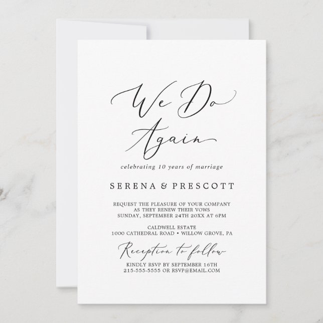 Delicate Black Calligraphy We Do Again Vow Renewal Invitation (Front)