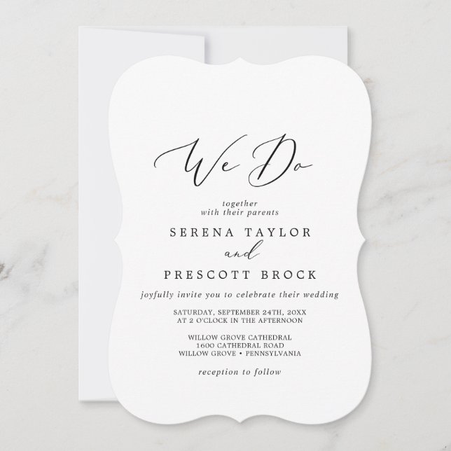 Delicate Black Calligraphy We Do Wedding Invitation (Front)