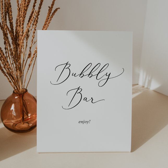 Delicate Black Calligraphy Wedding Bubbly Bar Pedestal Sign (Creator Uploaded)