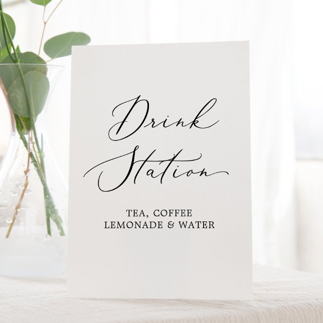 Delicate Black Calligraphy Wedding Drink Station Pedestal Sign (Creator Uploaded)