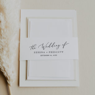 Delicate Black Calligraphy Wedding Invitation Belly Band