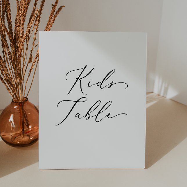 Delicate Black Calligraphy Wedding Kids Table Pedestal Sign (Creator Uploaded)