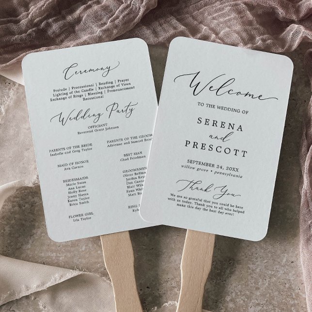 Delicate Black Calligraphy Wedding Party Program Hand Fan (Creator Uploaded)