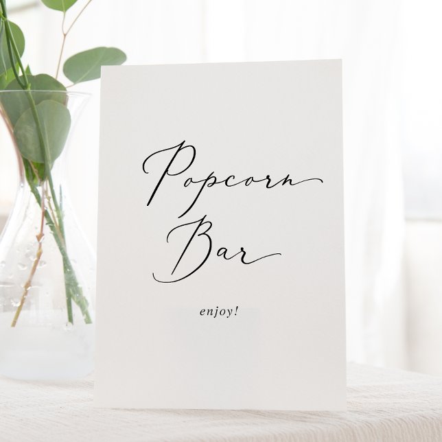 Delicate Black Calligraphy Wedding Popcorn Bar Pedestal Sign (Creator Uploaded)