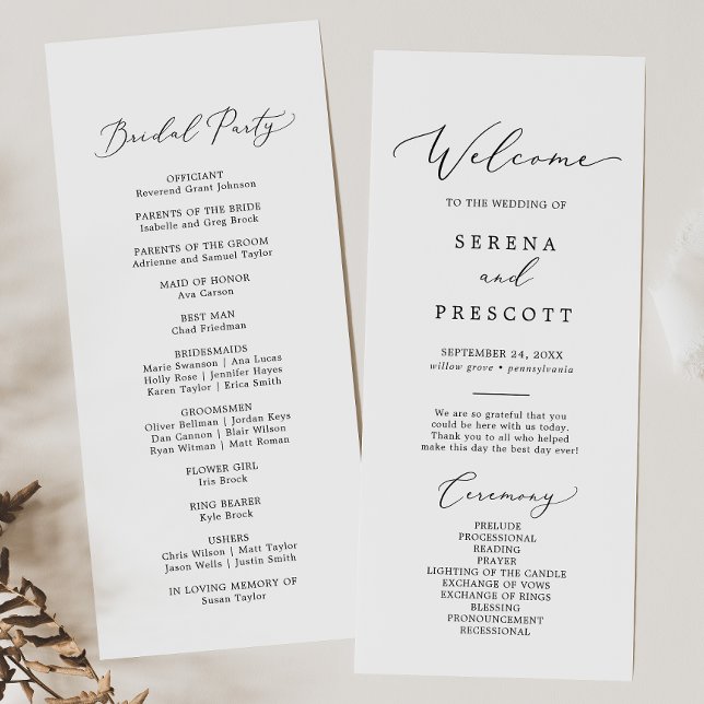 Delicate Black Calligraphy Wedding Program Programme (Creator Uploaded)