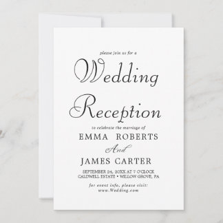 Delicate Black Calligraphy Wedding Reception  Invitation