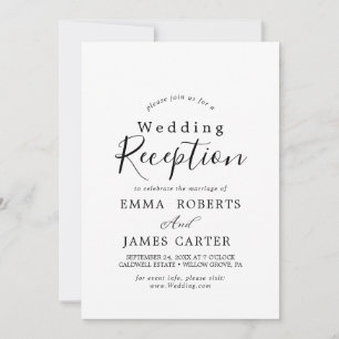 Delicate Black Calligraphy Wedding Reception  Invitation