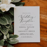 Delicate Black Calligraphy Wedding Reception Invitation<br><div class="desc">This delicate black calligraphy wedding reception invitation is perfect for a modern post elopement party. The romantic minimalist design features lovely and elegant black typography on a white background with a clean and simple look. RSVP cards are sold separately, or you can add RSVP info to the back of the...</div>