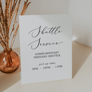 Delicate Black Calligraphy Wedding Shuttle Service Pedestal Sign