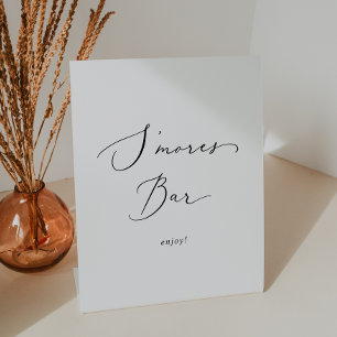 Delicate Black Calligraphy Wedding S'mores Bar Pedestal Sign