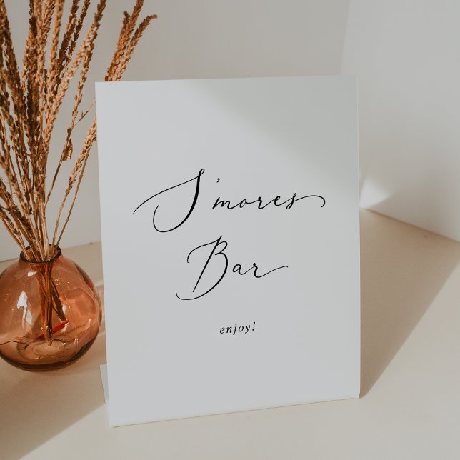 Delicate Black Calligraphy Wedding S'mores Bar Pedestal Sign (Creator Uploaded)