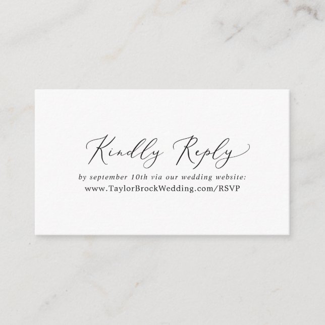 Delicate Black Calligraphy Wedding Website RSVP Enclosure Card (Front)