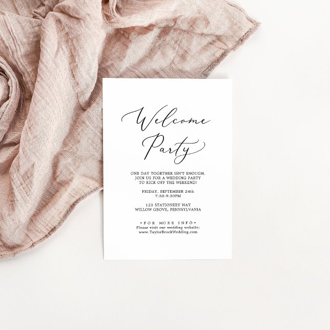 Delicate Black Calligraphy Wedding Welcome Party Enclosure Card (Creator Uploaded)