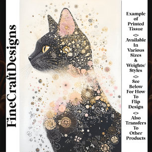Delicate Black Cat & Floral Motifs AR6 Decoupage Tissue Paper