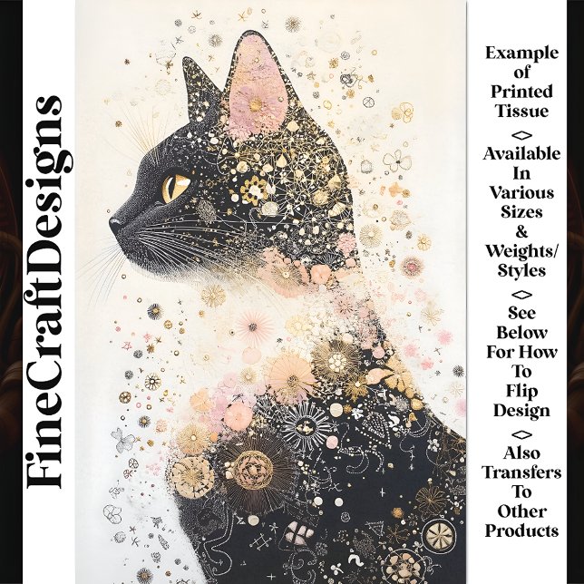 Delicate Black Cat & Floral Motifs AR6 Decoupage Tissue Paper (Creator Uploaded)