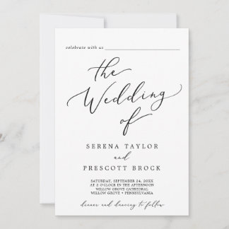Delicate Black Guest Name All In One Wedding Invitation