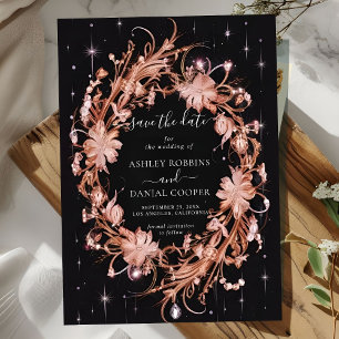 Delicate Black Ornate Floral Save The Date Invitation