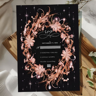 Delicate Black Ornate Floral Wedding RSVP Card