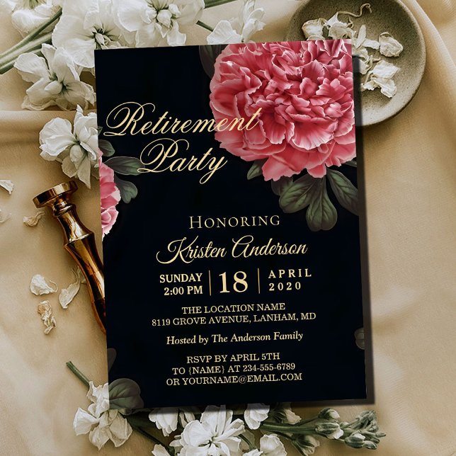 Delicate Black Red Poppy Retirement Party  Invitation (Creator Uploaded)