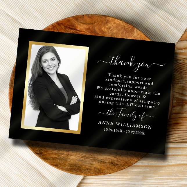 Delicate Black Script Funeral Thank You Card (Creator Uploaded)