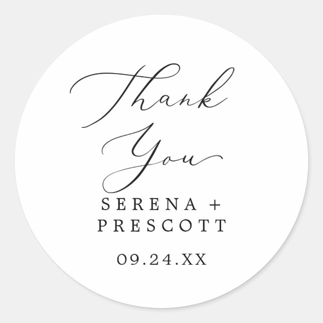 Delicate Black Thank You Wedding Favour Sticker (Front)