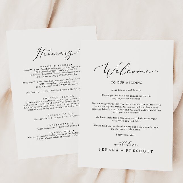 Delicate Black Wedding Welcome Letter & Itinerary (Creator Uploaded)