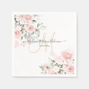 Delicate Bloom Blush Monogram Floral Watercolor Napkin