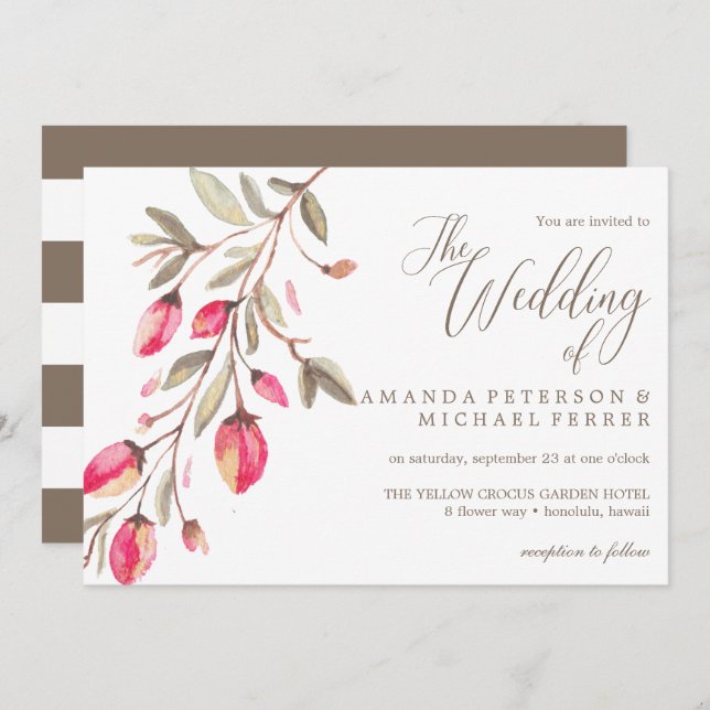 Delicate Bloom typography rustic wedding Invitation (Front/Back)