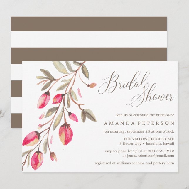 Delicate Bloom typography wedding Bridal Brunch Invitation (Front/Back)