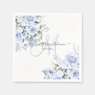 Delicate Bloom Watercolor Dusty Blue Monogram Napkin