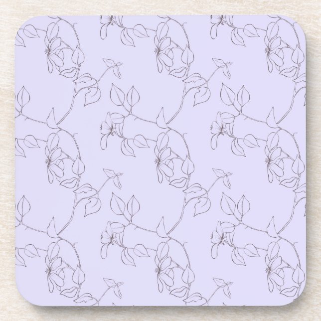 Delicate blooms foliage stem line art lilac purpl coaster (Front)