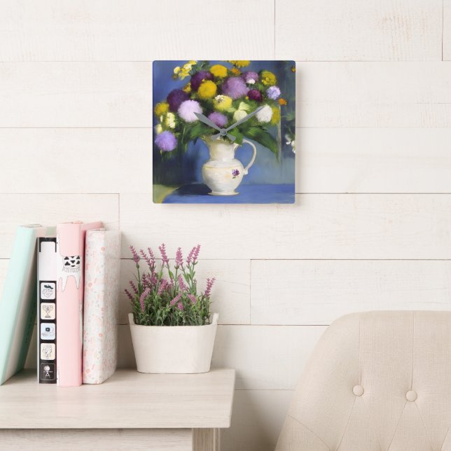 Delicate Blooms Wall Décor  Square Wall Clock (Reading Room)