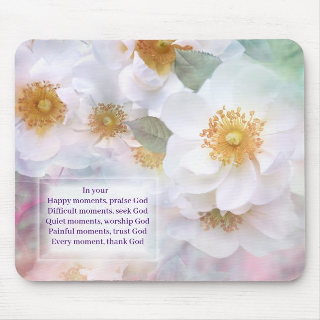 Delicate Blossom with an Inspirational Message Mouse Mat (Front)
