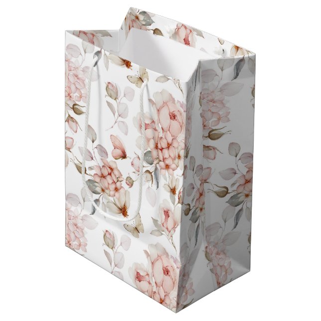 Delicate Blossoms and Butterflies Medium Gift Bag (Front Angled)