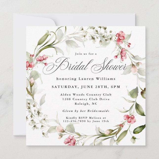 Delicate Blossoms Watercolor Bridal Shower Invitation (Front)