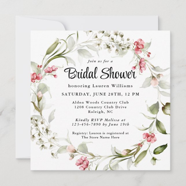Delicate Blossoms Watercolor Floral Bridal Shower Invitation (Front)