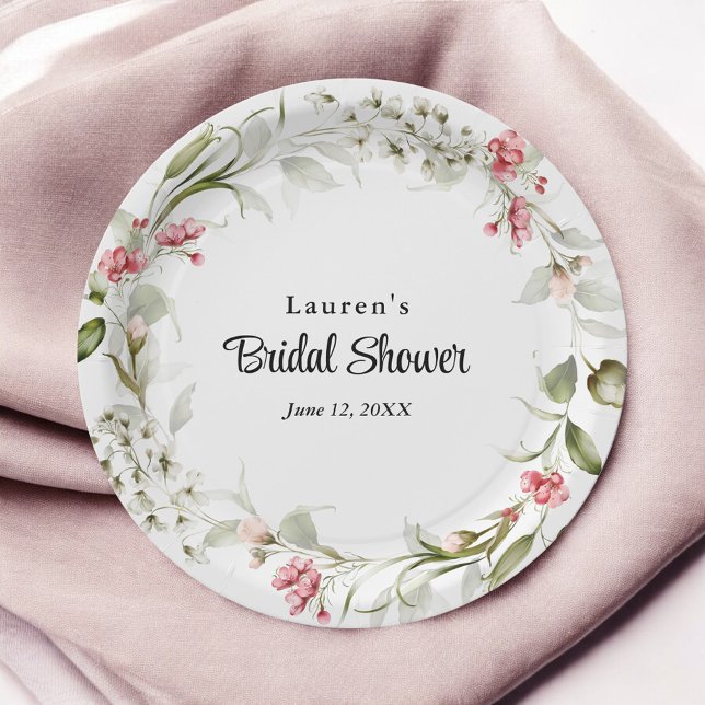 Delicate Blossoms Watercolor Floral Bridal Shower Paper Plate (Creator Uploaded)