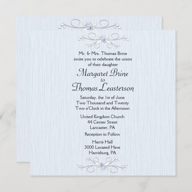 Delicate Blue 2 Wedding Invitation  (Front/Back)