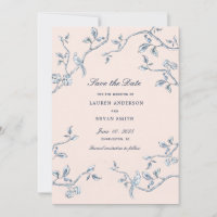 Delicate Blue and white French Toile Save the date