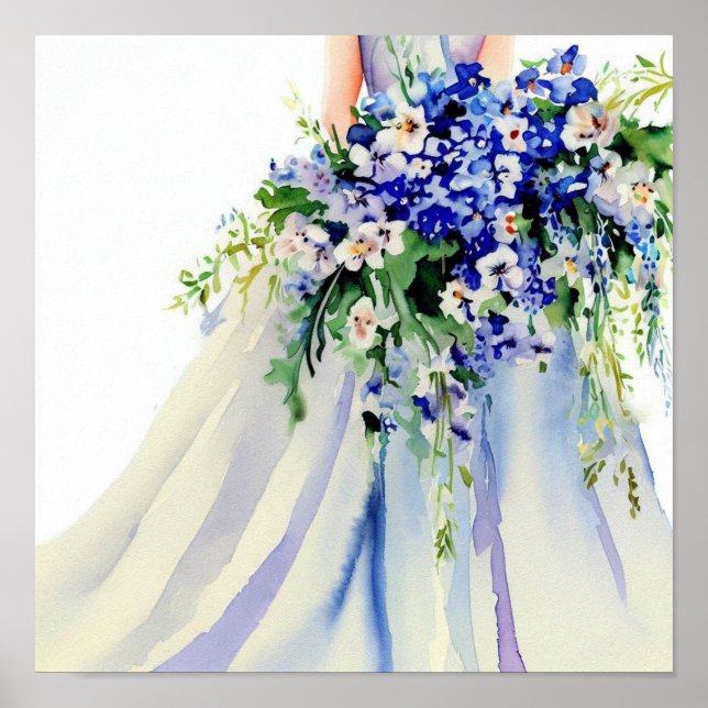  Delicate Blue, Bridal Cascading Bouquet 2, Poster (Front)