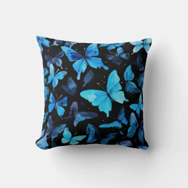"Delicate Blue Butterflies:  Cushion (Front)