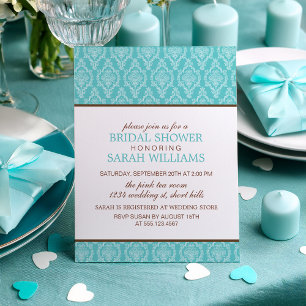 Delicate Blue Damask Wedding Shower Invitation