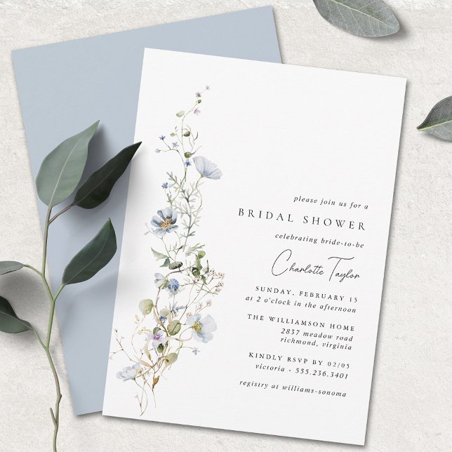 Delicate Blue Floral | Airy Garden Bridal Shower Invitation (Creator Uploaded)