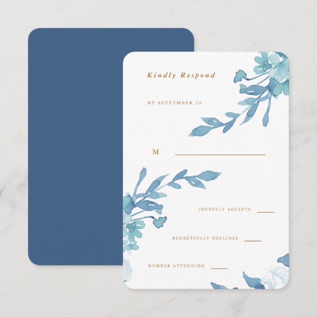 Delicate Blue Floral and Foliage Wedding Rsvp (Front/Back)